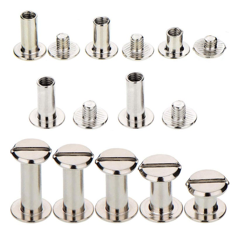 Teng Lang 100 Sets Chicago Screws Binding Screw Leather Screw Nail Rivet Button Solid Belt Tack,for DIY Leather Decoration Bookbinding - Silver M5x1/4, 3/8, 1/2, 9/16,11/16 Inches - Image 3